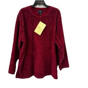 Denim & Co 2X Shirt Top Burgundy Ribbed 3/4 Sleeve Tunic Pullover NEW QVC